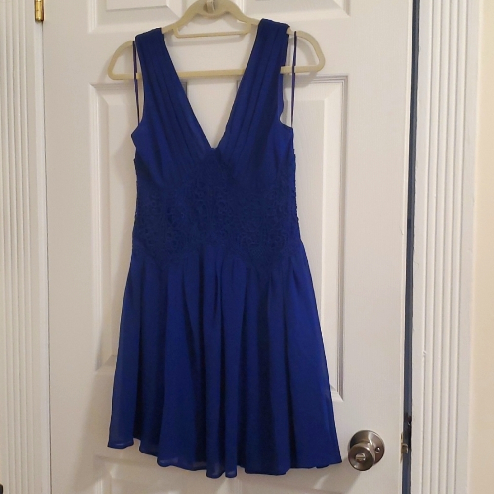 Navy blue fit and flare cocktail dress